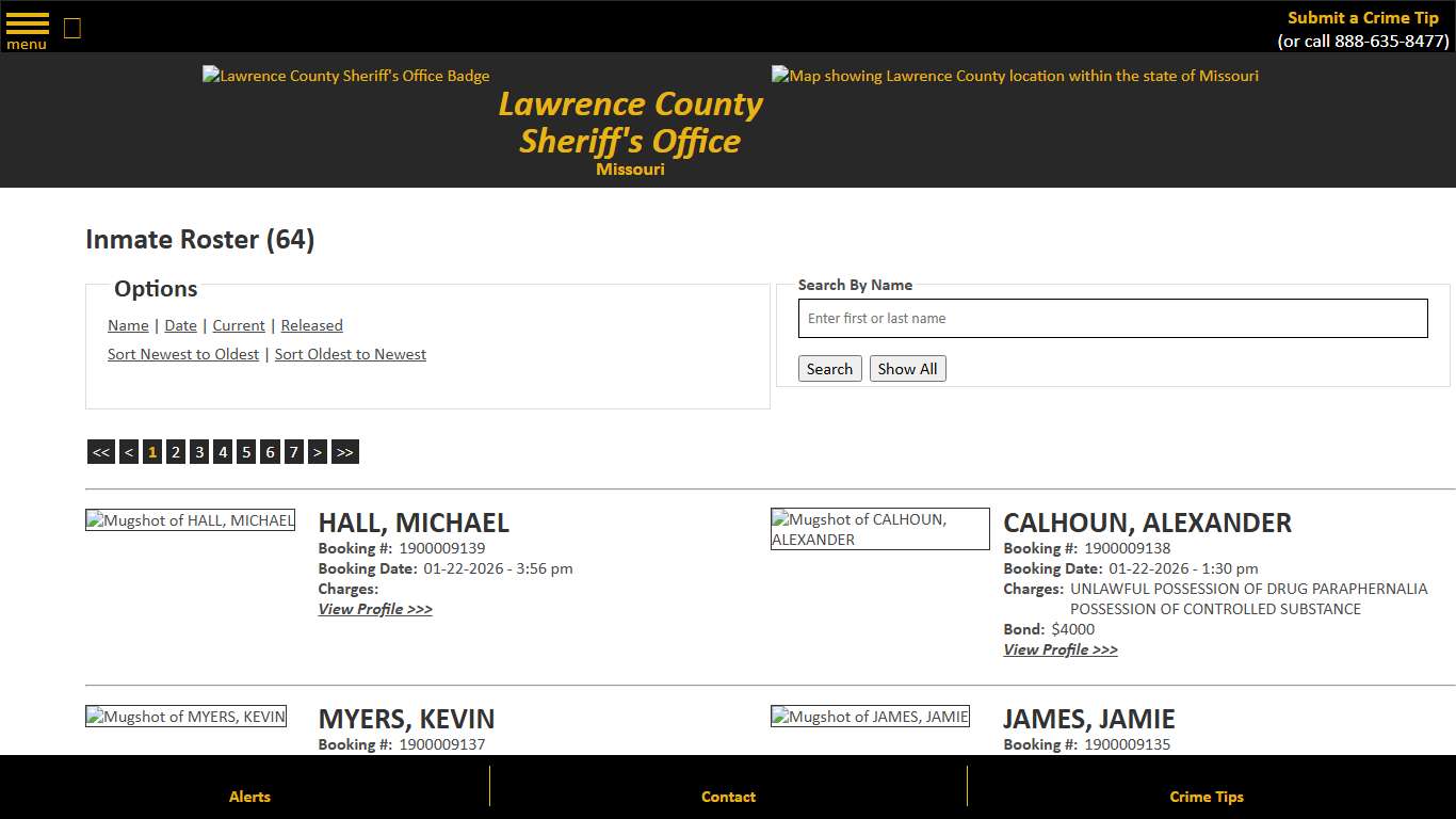 Inmate Roster - Current Inmates Booking Date Descending - Lawrence County Sheriff MO